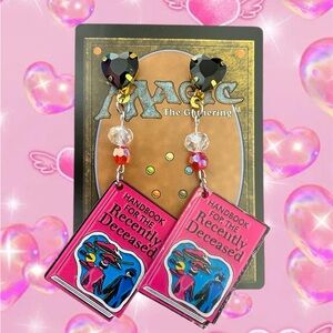 Pink and Black Heart Earrings